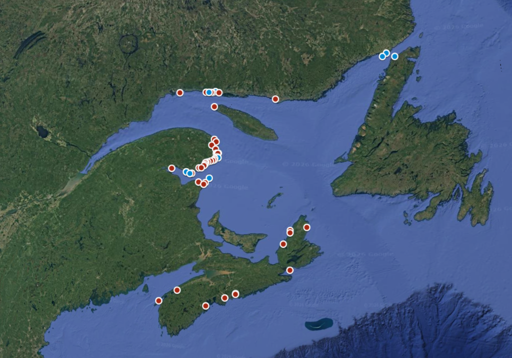 Carte des établissements des compagnies Robin et LeBoutillier Brothers. Jeannot Bourdages, 2026. Site historique national de Paspébiac.