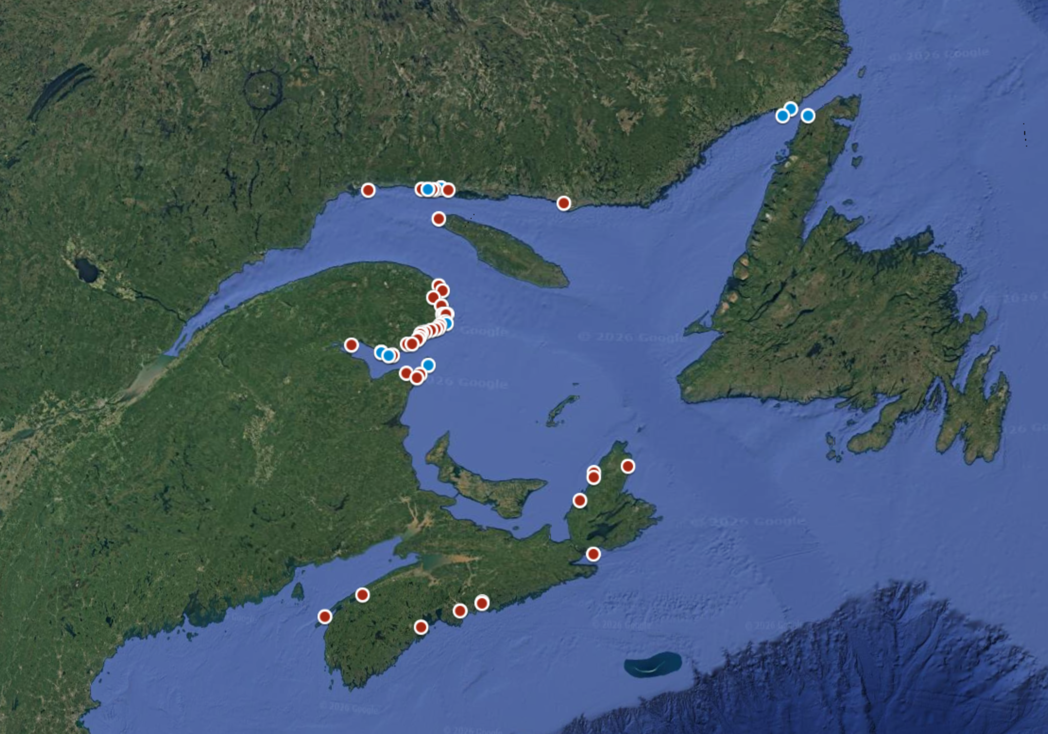 Carte des établissements des compagnies Robin et LeBoutillier Brothers. Jeannot Bourdages, 2026. Site historique national de Paspébiac.